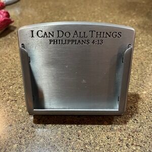 Inspirational Metal Business Card Holder Philippians 4 13 Religious